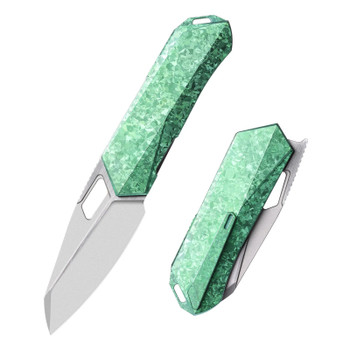 Remette RT-Woodpecker Folding Knife Green Crystallized Titanium Handle M390 Plain Edge RTWP-IG