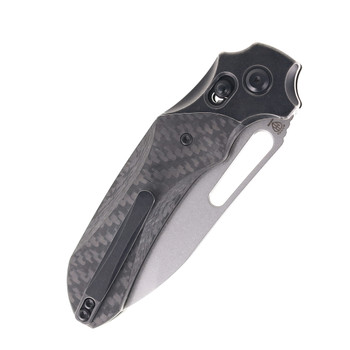 Kanspet Quasar Folding Knife Blackwash Titanium/Twill Carbon Fiber Handle 20CV Plain Stonewash Blade K1099V2