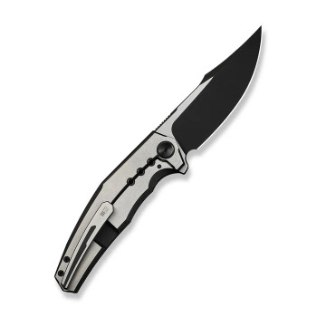 WE Kyklos Folding Knife Satin/Black Titanium Handle M390 Plain Edge Black Stonewash/Satin Flat Finish WE23086-3