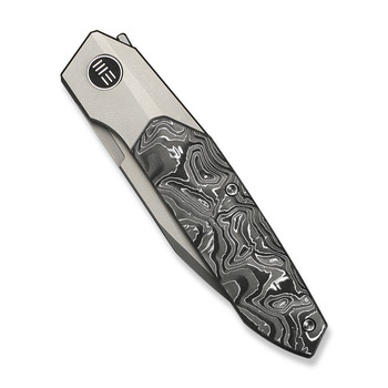 WE Brr15 Folding Knife Gray Titanium/Aluminum Foil Carbon Fiber Handle M390 Plain Edge Stonewash Finish WE24007-2