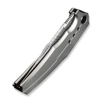 WE Kyklos Folding Knife Gray Titanium Handle Damasteel Plain Edge WE23086-DS1