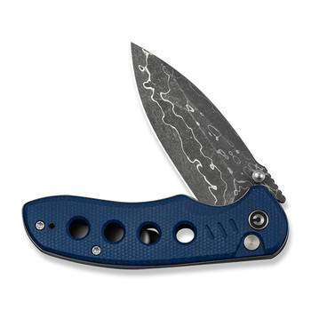 Civivi Triptych Folding Knife Blue Canvas Micarta Handle Damascus Plain Edge C23085B-DS1