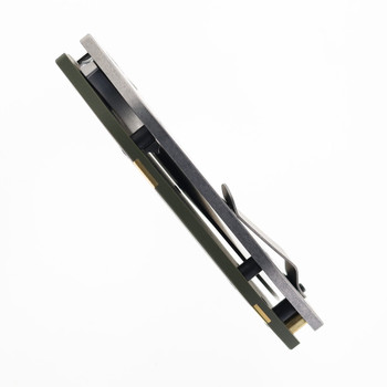 Sniper Blade Works DMF Folding Knife Green/Gold G10 Handle S35VN Reverse Tanto Plain Edge Satin Finish