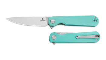 Bestechman Flick Folding Knife Aqua G10 Handle D2 Plain Edge Stonewash/Satin Finish BMK13D