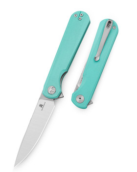 Bestechman Flick Folding Knife Aqua G10 Handle D2 Plain Edge