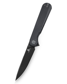 Bestechman Flick Folding Knife Black G10 Handle D2 Plain Edge Black Stonewash Finish BMK13H