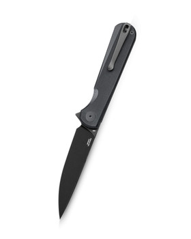 Bestechman Flick Folding Knife Black G10 Handle D2 Plain Edge Black Stonewash Finish BMK13H