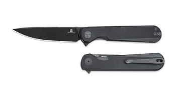 Bestechman Flick Folding Knife Black G10 Handle D2 Plain Edge Black Stonewash Finish BMK13H