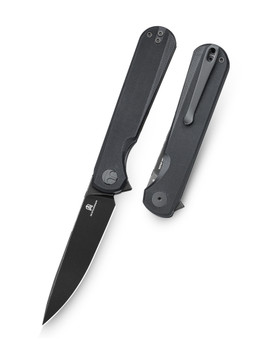Bestechman Flick Folding Knife Black G10 Handle D2 Plain Edge Black Stonewash Finish BMK13H