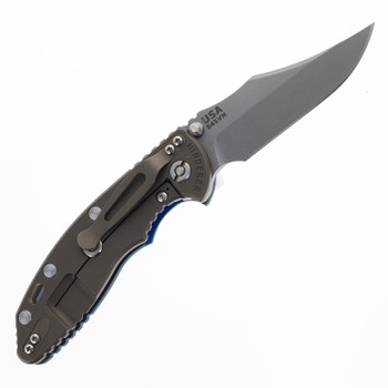 Hinderer XM-18 3.5  Bowie (Non Flipper) Folding Knife Blue G10 Handle S45VN Battle Bronze Titanium