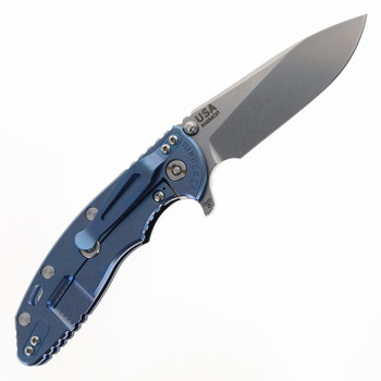 Hinderer XM-18 Skinny Slicer Folding Knife Black G10 Handle Magnacut Stonewashed Blue Titanium