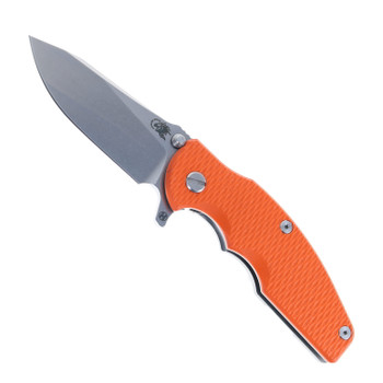 Hinderer Jurassic Slicer Folding Knife Orange G10 Handle Magnacut Stonewashed Titanium