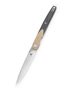 Bestechman Lanza Folding Knife Khaki/Black G10 Handle 14C28N Plain Edge Stonewash/Satin Finish BMK14B
