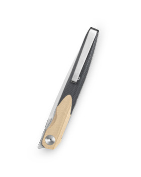 Bestechman Lanza Folding Knife Khaki/Black G10 Handle 14C28N Plain Edge Stonewash/Satin Finish BMK14B