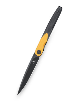 Bestechman Lanza Folding Knife Black/Yellow G10 Handle 14C28N Plain Edge Black Stonewash Finish BMK14F