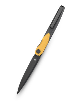 Bestechman Lanza Folding Knife Black/Yellow G10 Handle 14C28N Plain Edge Black Stonewash Finish BMK14F
