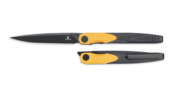 Bestechman Lanza Folding Knife Black/Yellow G10 Handle 14C28N Plain Edge Black Stonewash Finish BMK14F