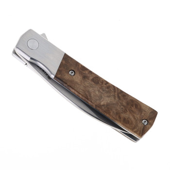 Finch Widowmaker Folding Knife Burlwood Handle 154CM Plain Edge WM204