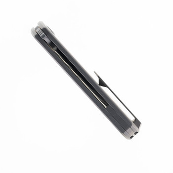 North Mountain Blades LEE Kickstop Folding Knife Hole Titanium Handle ZDP-189 Tanto Plain Edge Satin Finish Ti ZDP-189 Hole