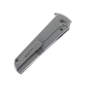 North Mountain Blades LEE Kickstop Folding Knife Hole Titanium Handle ZDP-189 Tanto Plain Edge Satin Finish Ti ZDP-189 Hole