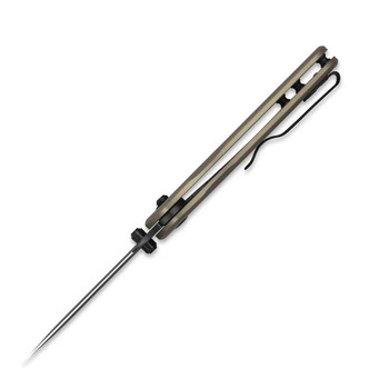 Kizer Drop Bear 2 Folding Knife Tan Aluminum Handle Nitro-V Drop Point Plain Black Blade V3619.2CD1