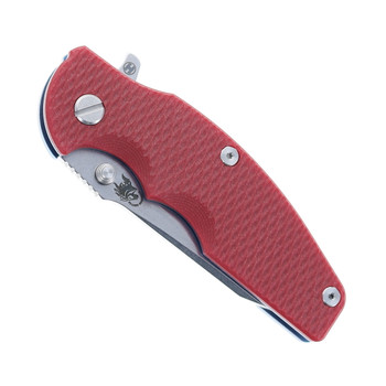 Hinderer Jurassic Slicer Folding Knife Red G10 Handle Magnacut Blue Stonewashed Titanium