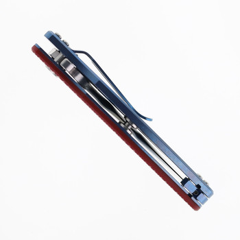 Hinderer Jurassic Slicer Folding Knife Red G10 Handle Magnacut Blue Stonewashed Titanium