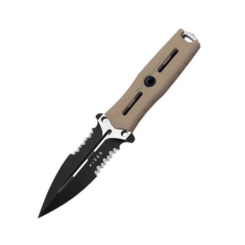 Kizer Norcross Fixed Blade Tan G10 Handle Nitro-V Spear Point Partially Serrated Black Blade ZX-FB01A3