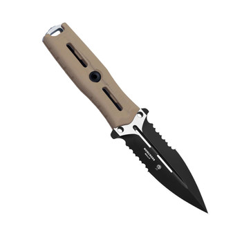 Kizer Norcross Fixed Blade Tan G10 Handle Nitro-V Spear Point Partially Serrated Black Blade ZX-FB01A3