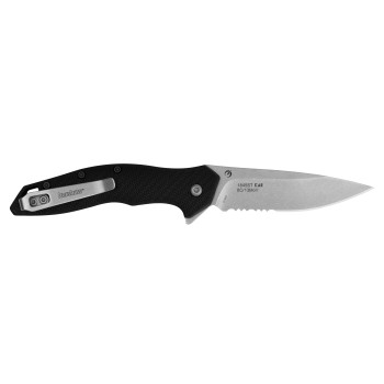 Kershaw Shoreline Liner Lock Partially Serrated Stonewashed 8Cr13MoV Black Nylon Folding Knife 1845ST