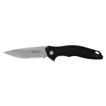 Kershaw Shoreline Liner Lock Partially Serrated Stonewashed 8Cr13MoV Black Nylon Folding Knife 1845ST