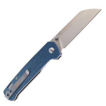 QSP Penguin Folding Knife Blue Micarta Handle D2 Plain Edge 2 Tone Satin Finish QS130-H