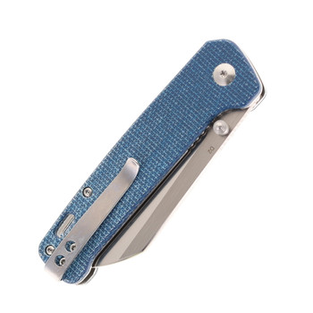 QSP Penguin Folding Knife Blue Micarta Handle D2 Plain Edge 2 Tone Satin Finish QS130-H