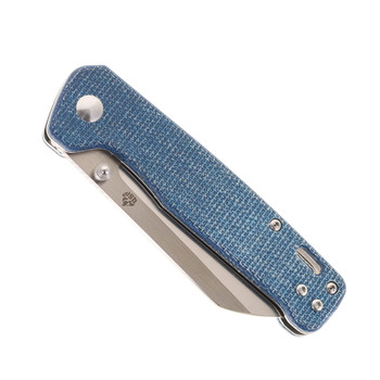 QSP Penguin Folding Knife Blue Micarta Handle D2 Plain Edge 2 Tone Satin Finish QS130-H