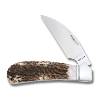 RoseCraft Clinch River Folding Knife Brown Stag Handle D2 Wharncliffe Plain Edge Satin Finish RCT005-STG