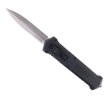 Tekto Humvee OTF Auto Knife Black Aluminum Handle D2 Double-Edge-Dagger Partially Serrated Blade A4R_T6BK_D2BK3_A2 Tekto Humvee OTF Auto Knife Black Aluminum Handle D2 Double-Edge-Dagger Partially Serrated Blade A4R_T6BK_D2BK3_A2