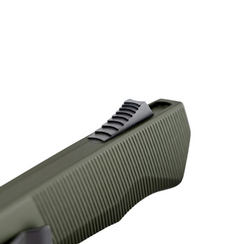 A5 Spear Point Out The Front Automatic Pocket Knife Green Aluminum Handle Dagger Plain Black Blade A5R_T6OD_S35BK3-A1