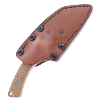 Tactile Knife Co  Redhawk Fixed Blade Knife Tan Micarta Handle Magnacut Plain Edge Green Cerakote Finish Leather Sheath 20-RL-MCSG-RMNA