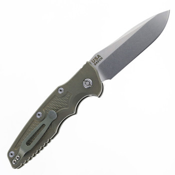Hinderer Eklipse 3.5" Spearpoint Automatic Folding Knife Battle Green Handle Stonewashed Blade HK-EKL-SP-GRN