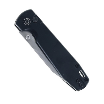 Defcon Button Lock Folding Knife Black Aluminum Handle 14C28N Sheepsfoot Plain Edge Brushed Finish TD014BK