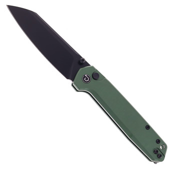 Defcon Button Lock Folding Knife OD Green Aluminum Handle 14C28N Sheepsfoot Plain Black Blade TD015OD