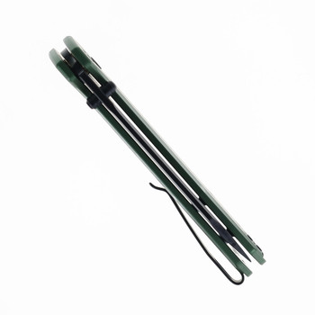 Defcon Button Lock Folding Knife OD Green Aluminum Handle 14C28N Sheepsfoot Plain Black Blade TD015OD