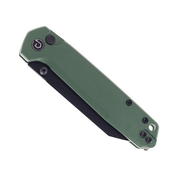 Defcon Button Lock Folding Knife OD Green Aluminum Handle 14C28N Sheepsfoot Plain Black Blade TD015OD