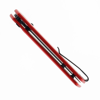 Defcon Button Lock Folding Knife Red Aluminum Handle 14C28N Sheepsfoot Plain Black Blade TD015RD