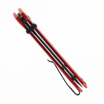 Defcon Button Lock Folding Knife Red Aluminum Handle 14C28N Sheepsfoot Plain Black Blade TD015RD