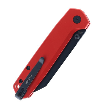 Defcon Button Lock Folding Knife Red Aluminum Handle 14C28N Sheepsfoot Plain Black Blade TD015RD