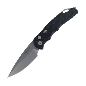 Protech TR-5 Auto Knife Black Aluminum Handle S35VN Drop Point Plain Edge Stonewash Finish T505-F Protech TR-5 Auto Knife Black Aluminum Handle S35VN Drop Point Plain Edge Stonewash Finish T505-F