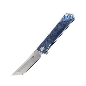 TwoSun Folding Knife Titanium Damascus Handle YJ01-V1 Plain Edge
