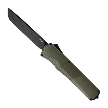 Tekto Knives A5 Spry Auto Knife OD Green Aluminum Handle Tanto Plain Black Blade A5R_T6ODS35BK2_A1
