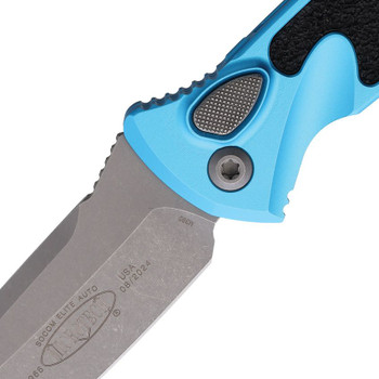 Microtech Socom Elite Auto Knife Turquoise Aluminum/Black Traction Handle Tanto Steel Blade 161A-10 APTQ Microtech Socom Elite Auto Knife Turquoise Aluminum/Black Traction Handle Tanto Steel Blade 161A-10 APTQ